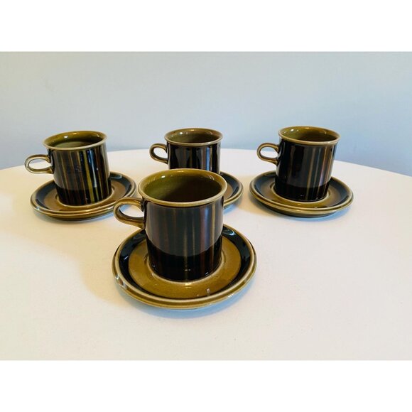 Arabia Finland Kosmos Espresso Cups and Saucers, Set of 4, Gunvor Olin-Grönqvist - Picture 2 of 6